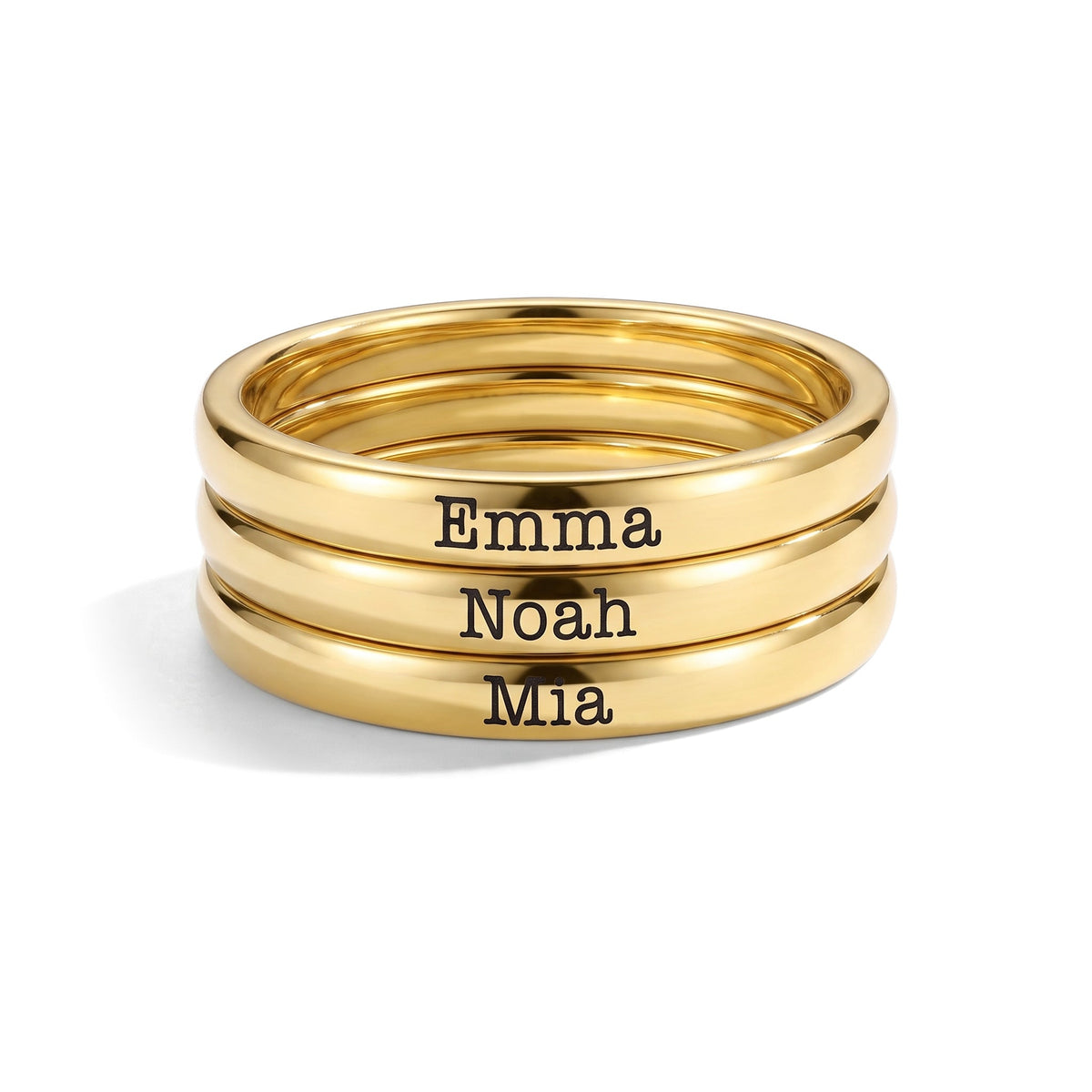 Tunn stapelbar namnring – guld – 3 ringar staplade