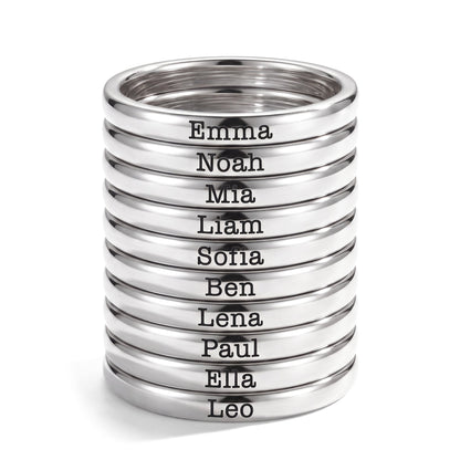 Tunn stapelbar namnring – silver – 10 ringar staplade