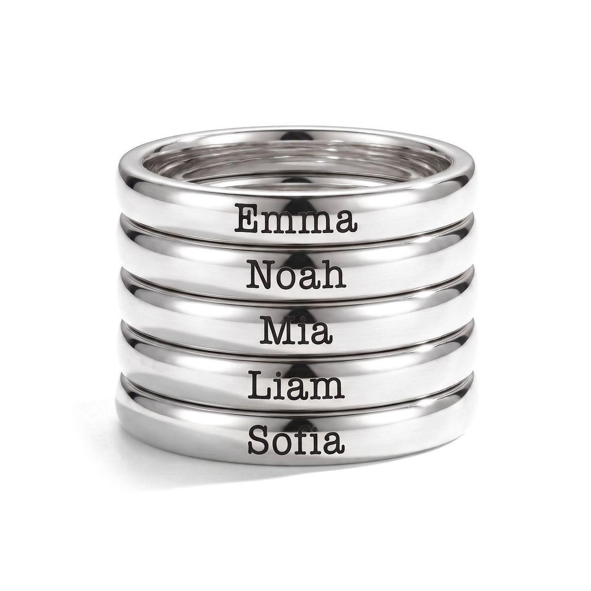 Tunn stapelbar namnring – silver – 5 ringar staplade