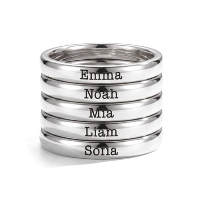 Tunn stapelbar namnring – silver – 5 ringar staplade