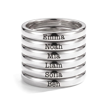 Tunn stapelbar namnring – silver – 6 ringar staplade